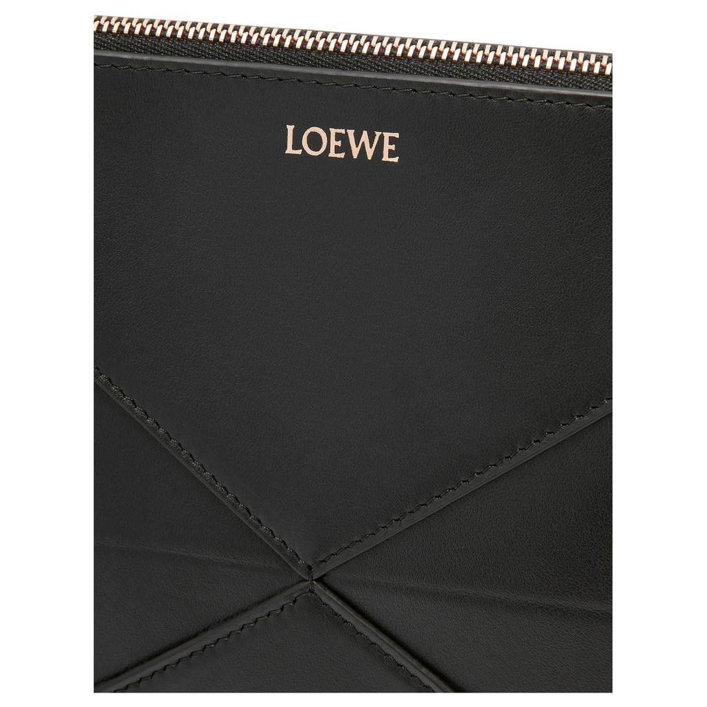Loewe Fold Detachable Adjustable Shoulder Strap Zipper Closure Leather Crossbody Tote Bag Women Handbags Black C510PT1X01-1100