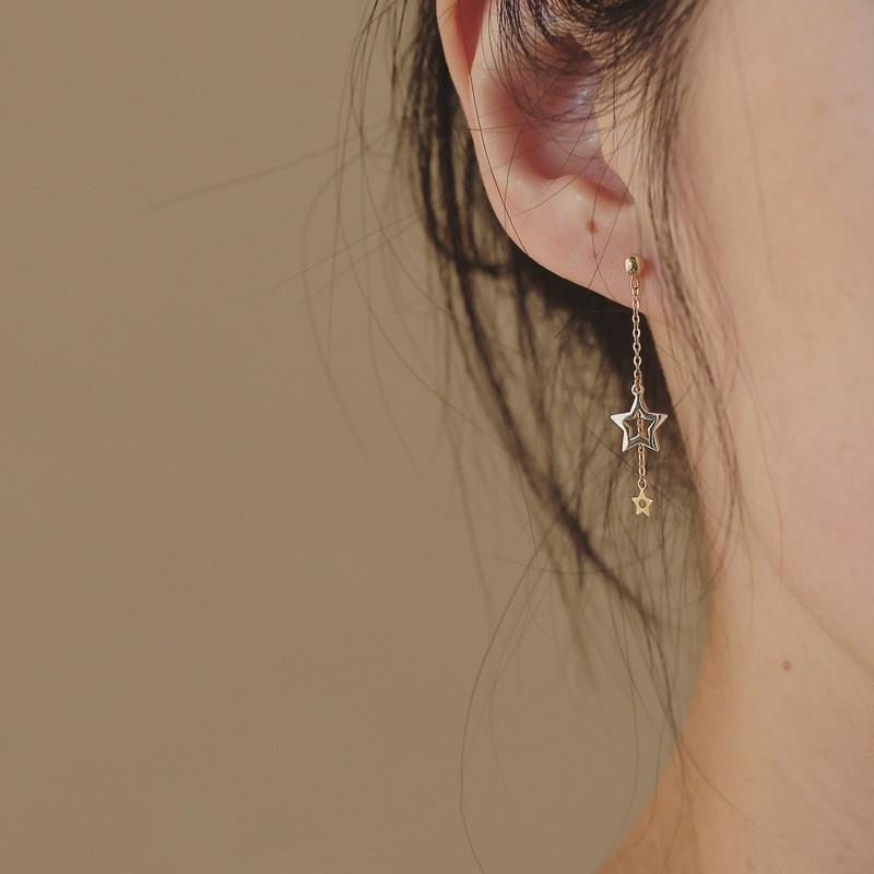 925 Sterling Silver Plated 14k Gold Simple Star Tassel Earrings Women Classic Fashion Wedding Party Jewelry Accessories