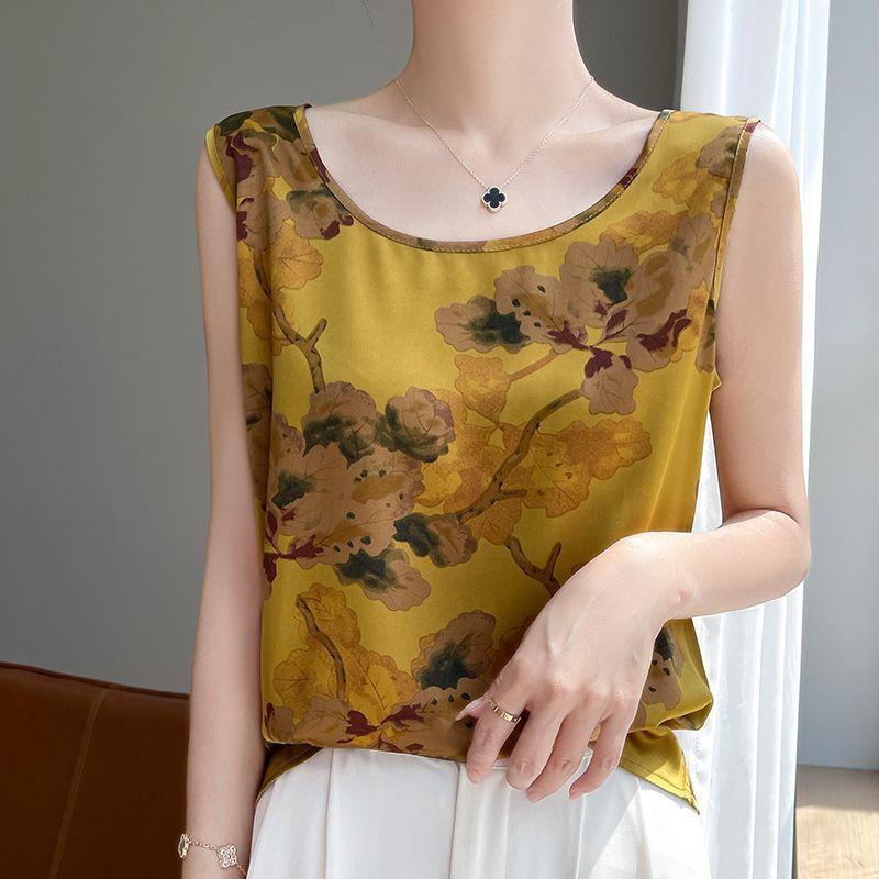 Женская атласная майка, новая свободная летняя безрукавка с круглым вырезом и принтом уксуса для костюма