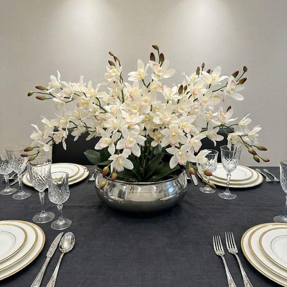 Handmade Artificial Silk Cymbidium Branch Real Touch Fake Flowers Event Decoration