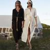 2021 Solid Cover-ups Sexy Deep Summer Beach Dress Lace Tunic Women Beachwear Swimsuit Cover Up Robe De Plage