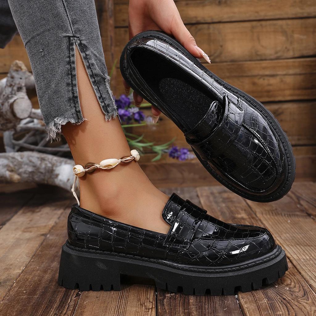 Весенние женские туфли на толстой платформе, повседневные туфли без застежек, женская мода, черные лакированные туфли из униформы Jk