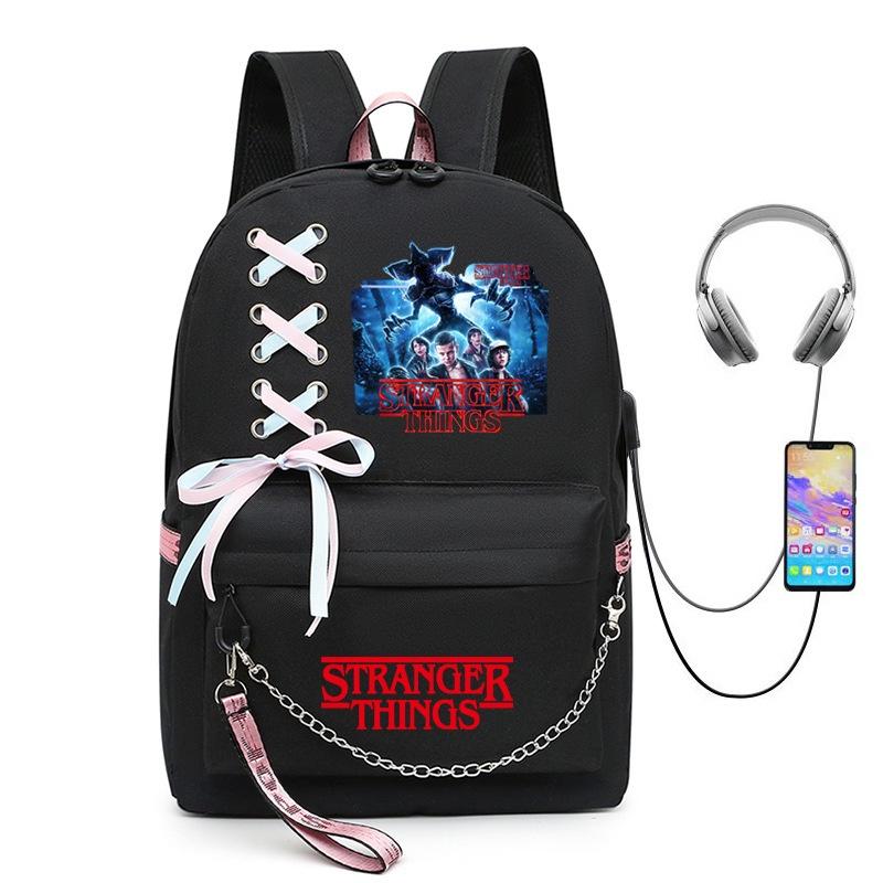Стильный рюкзак Stranger Things с USB-зарядкой, вместимость 20-35 л, материал - ткань Оксфорд
