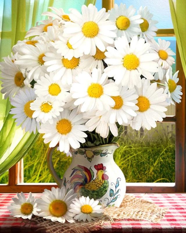 5D DIY Алмазная картина Полный дрель Круглый цветок Алмазная вышивка Полный набор Вышивка крестом Стразы Мозаика Домашний декор