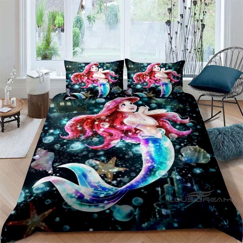 Cartoon The Little Mermaid Duvet and Pillowcase Bedding Set, for Boys and Girls' Bedroom Decor, Children's Gifts.