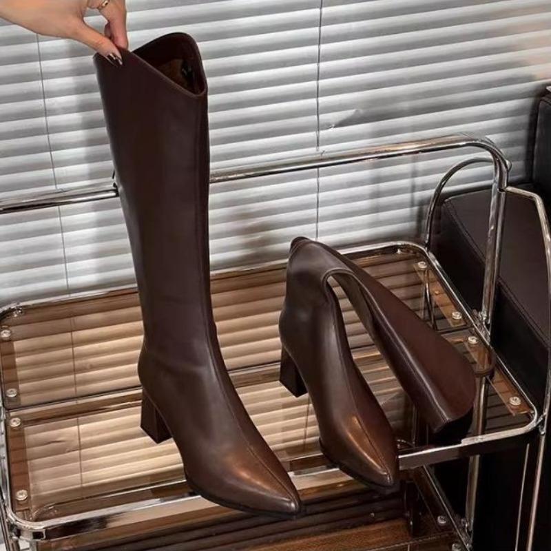Женские длинные сапоги Осень/Зима Новые сапоги до колена Женские на толстом каблуке Высокий каблук Кожаные рыцарские сапоги Mujer Bottes Femmes