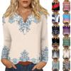 Women's Fashion Casual Printed V-neck Long Sleeve Button Up T-shirt Top