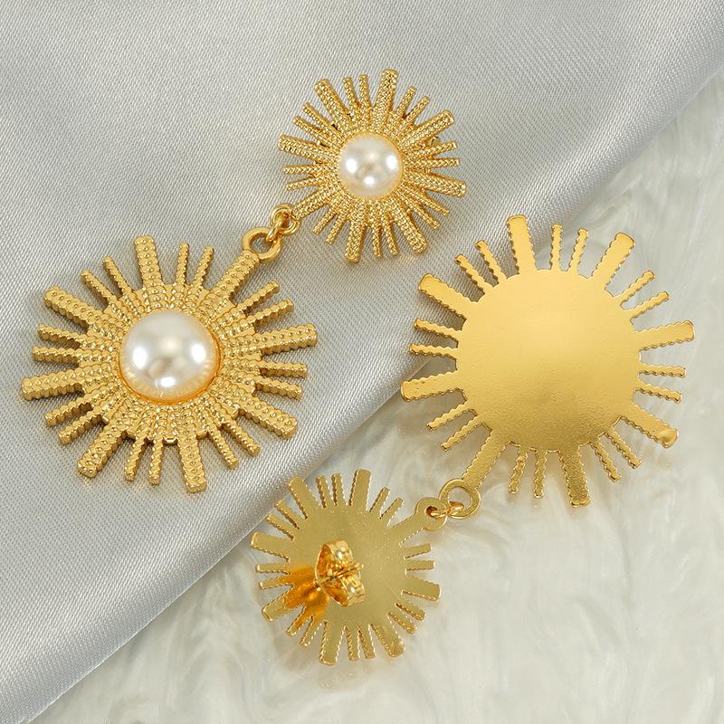 Новая модная высококлассная бижутерия, серьги-подсолнухи с жемчугом, титановая сталь 18k, ретро, универсальные, персонализированные серьги-цветы для женщин