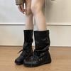 Square Head Pleated Western Pile Boots Women's Fall 2025 New Retro Platform Ballet Strap Medium Boots