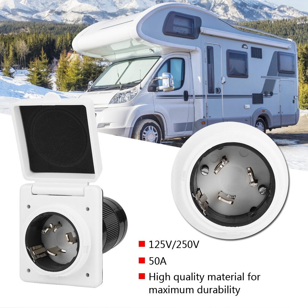 125V/250V 50A RV Marine Power Cord Twist Electrical Lock White Inlet with Waterproof Cover