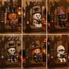 Indoor Outdoor Halloween Decorations Funny Swing Ornament, Witch/Skeleton/Mummy/Pumpkin Ghost Sitting on Hanging Decoration Reading Book Figurine for