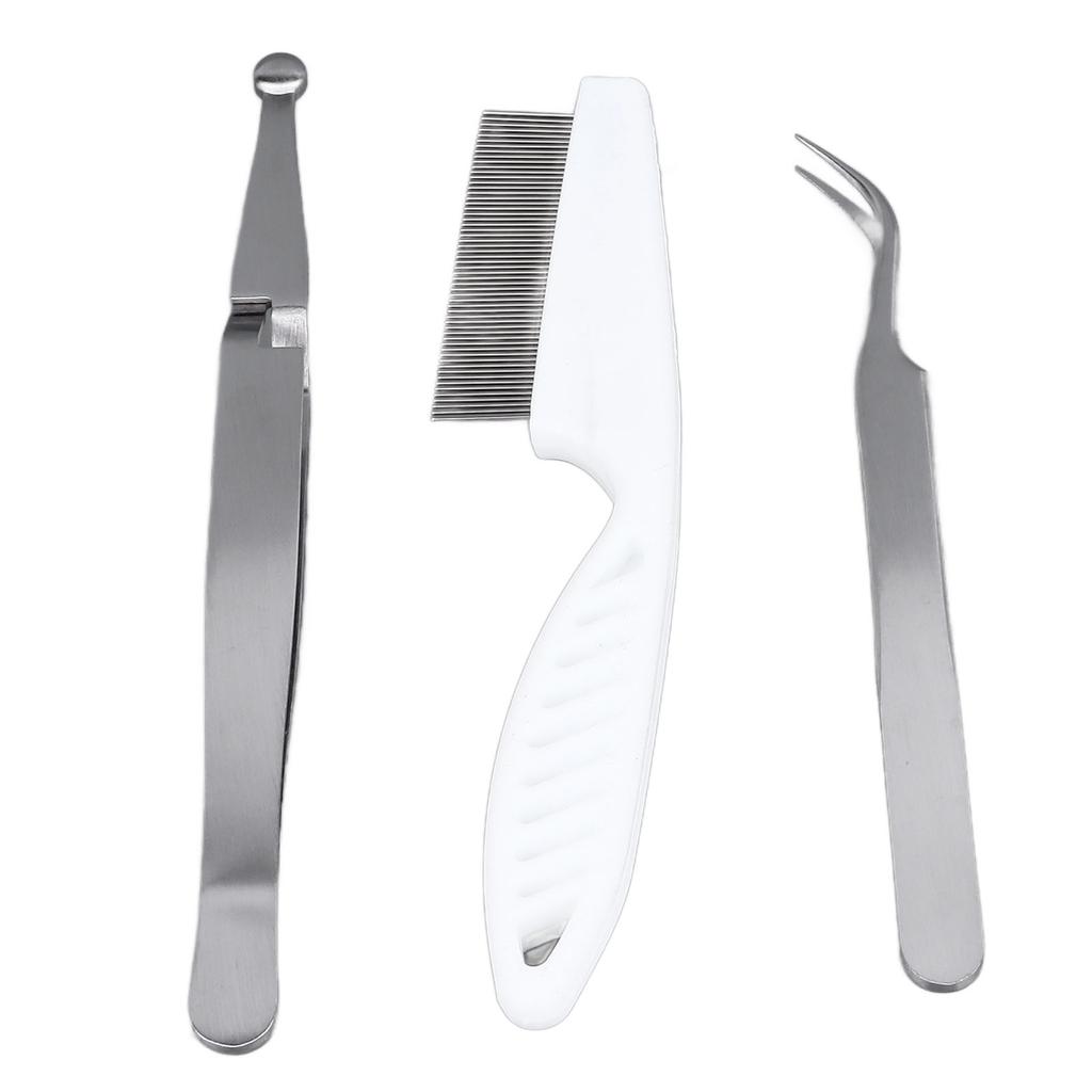 Pet Flea Remover Kit Durable Stainless Steel Flea Tweezers Comb Clips Set Easy Operation Removal Tool for Dogs Cats