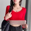Lamb Wool Warm Top Women's Winter New Style Plus Fleece Thickened Inside with Autumn Clothing Elastic Slim-fit Undershirt Underwear Tide