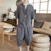 Men's Linen Cotton T-Shirt and Shorts Set - Large, Loose Fit, Short-Sleeved, Casual Summer Wear