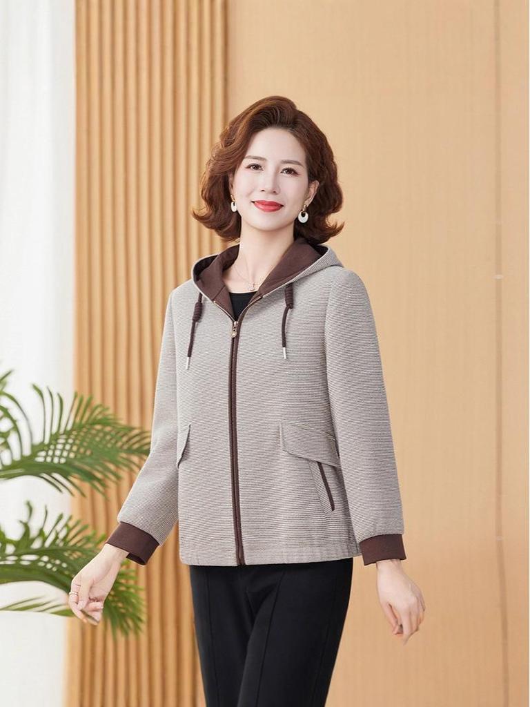 Trendy Autumn Hooded Jacket for Middle-Aged and Elderly Women