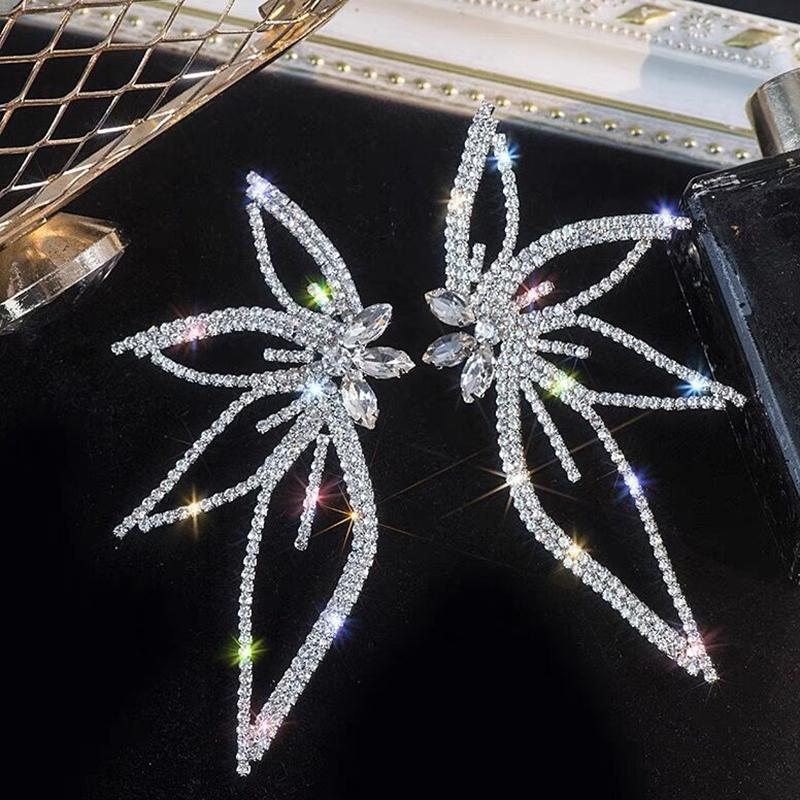 Роскошные преувеличенные серьги-гвоздики с кленовым листом и цирконием для женщин, индивидуальные украшения для вечеринки, подарок