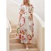 Womens Flowy Maxi Dress With V-Neck Floral Print High Waist Chiffon Lightweight Elegant Party Beach