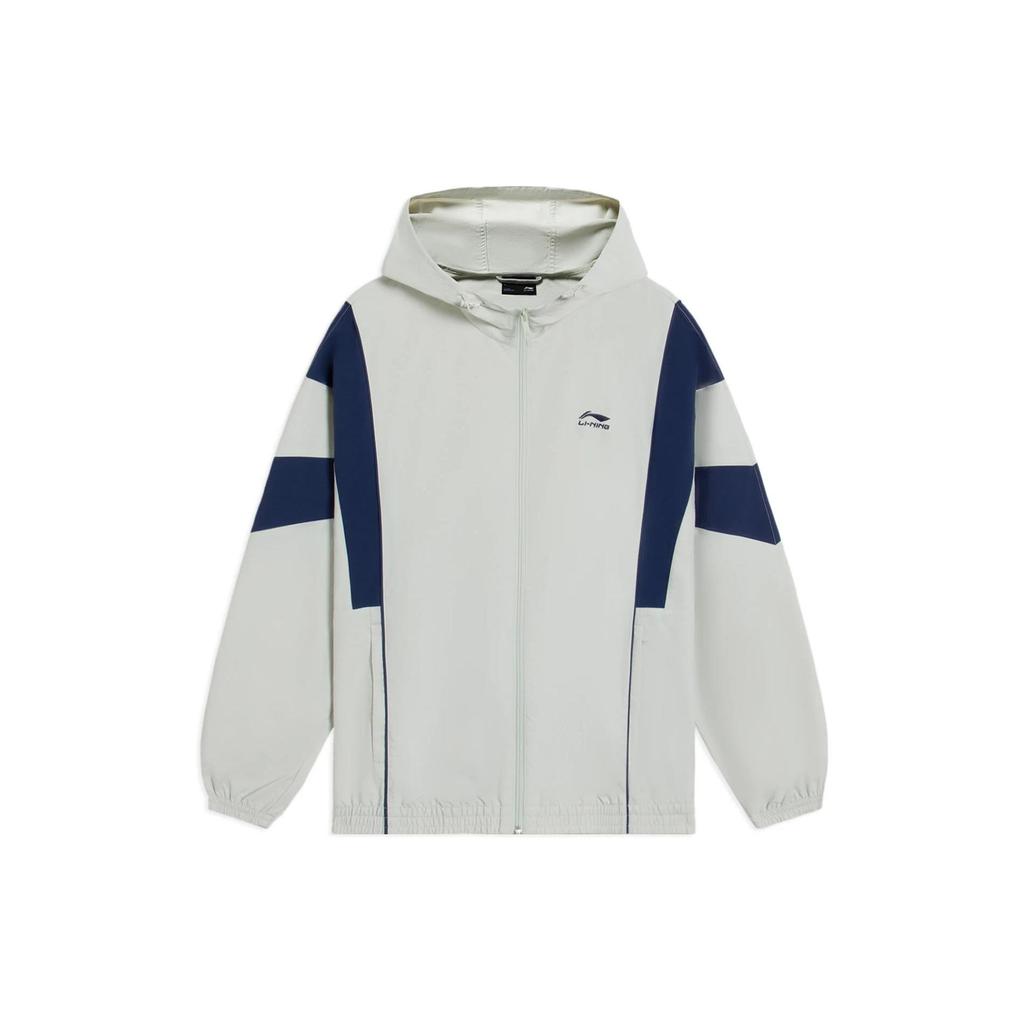Li Ning Sport Trend Series Woven Color Block Splicing Logo Embroidery Zipper Hooded Long Sleeve Jacket Men Jackets Gray AFDT531-1