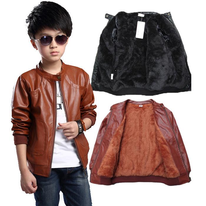 Детская одежда, детская кожаная куртка, зимняя мотоциклетная куртка с воротником-стойкой для мальчиков