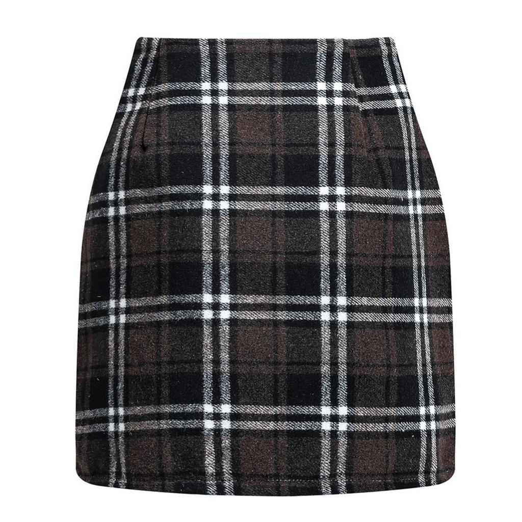 Women's, High Waisted, Plaid Skirt, Tight Fitting, Pencil, Wool, Mini Skirt
