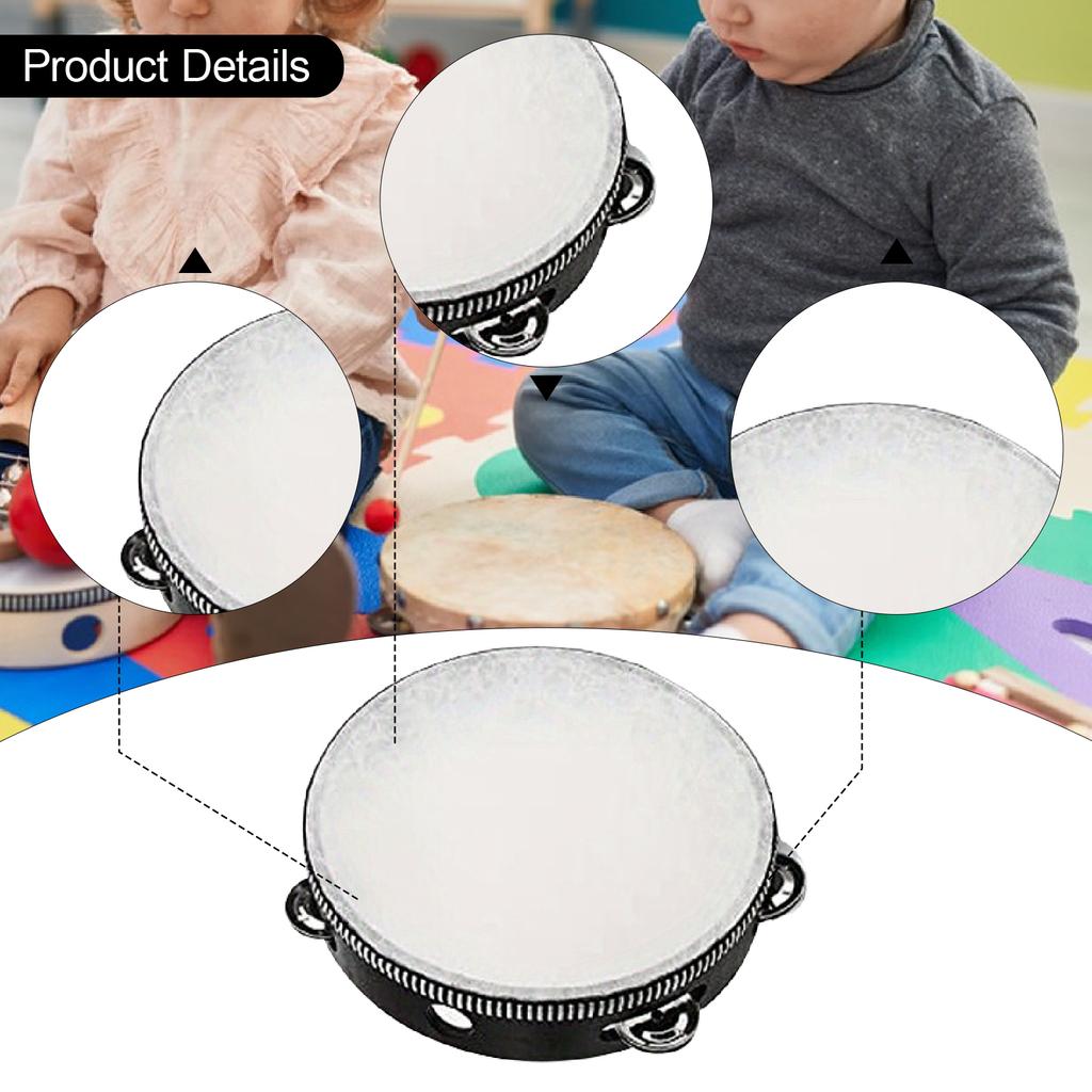 Hand Held Tambourine Drum with Metal Jingles Percussion Musical Instruments for Children Music Game Dance Educational Supplies