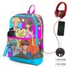 Детский школьный рюкзак с USB-портом и четырьмя отделениями в стиле аниме, серый, синий, розовый, 23837