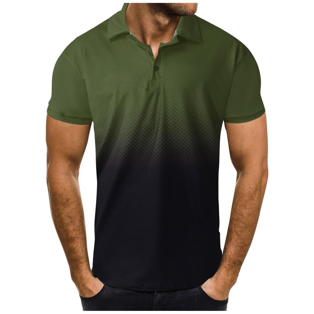 Мужская повседневная спортивная футболка с градиентом и отворотом, футболка с коротким рукавом, блузка