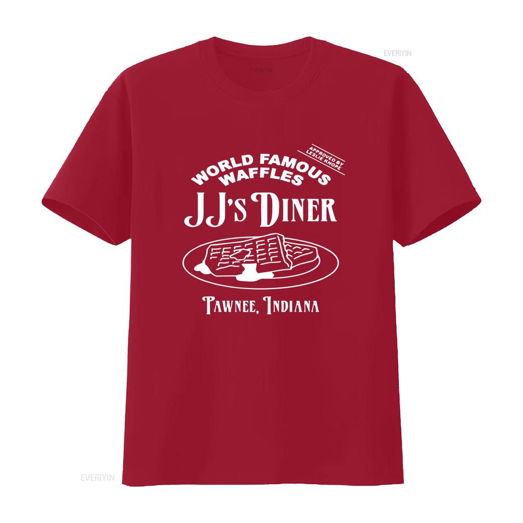 JJs Diner Indiana World Famous Waffles by Leslie Knope Parks and Rec T Shirt vintage Washed Versatile Breathable Casual