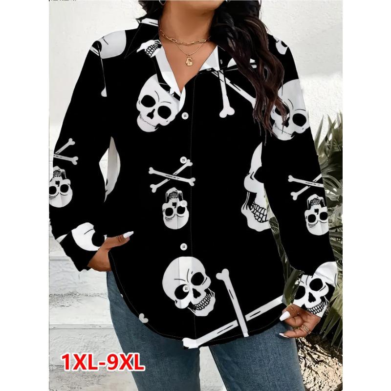 Plus Size Halloween Women's Shirt Cardigan Loose Casual Top