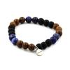 Stones and Minerals. Bracelet Sodalite Beads + Matte Black Onyx + Wood 8 Mm. Made In France.