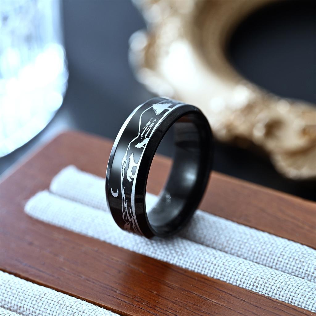 Titanium steel ring, penguin, butterfly elephant, mountain forest, wolf king nature leisure ring