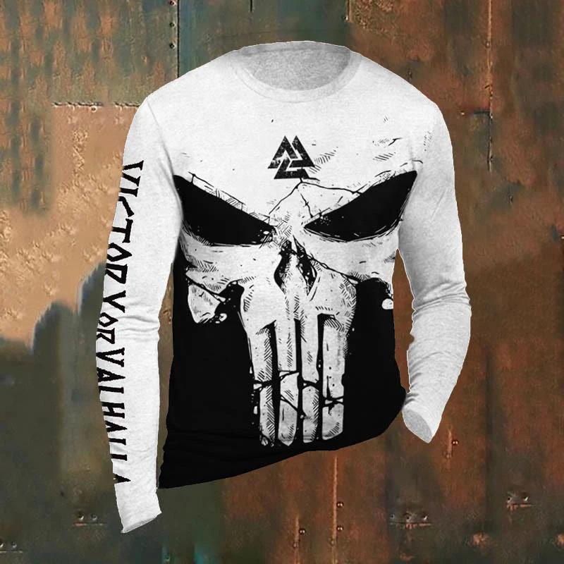 Men's Retro Viking Norse Mythology Totem 3D Printed Casual T-shirts Round Neck Fashionable Long Sleeved T-shirts