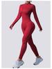 European-Style One-Piece Sport Jumpsuit for Women with Zipper, Stand Collar, Long Sleeves, Thumb Holes, Hip Lifting, and Tummy Control