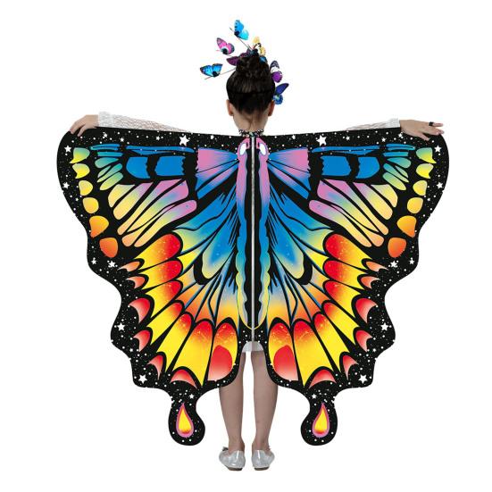 Плащ-бабочка для детей, костюм для косплея, красочный костюм с крыльями феи, развевающимися рукавами, многослойным подолом, карнавальная юбка, маска на Хэллоуин