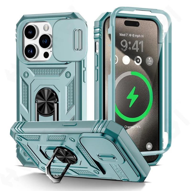 Case For iPhone 15 14 13 12 11 Pro XS Max XR 8 7 Plus Camera Slide Military Grade Armor Protection 360 Degree Rotate Armor Cover