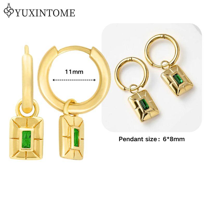 YUXINTOME 925 Silver Ear Needle Zircon Hoop gold Earrings For Women Square Plate Pendant Cutout Heart Earrings Fashion Jewelry