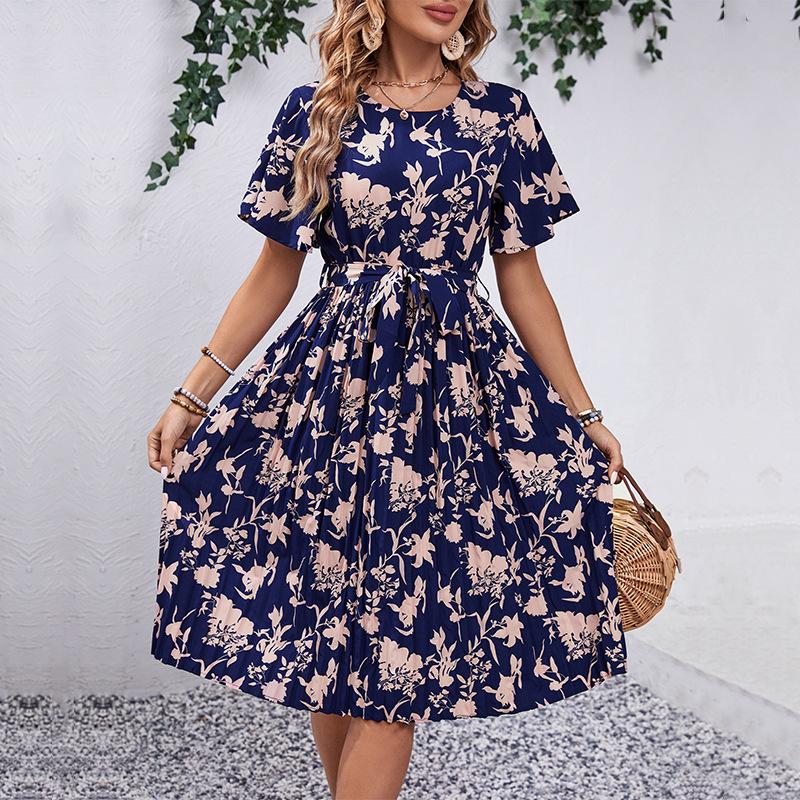 Summer Women's Dress Floral Pattern Printed Short Sleeve Dresses