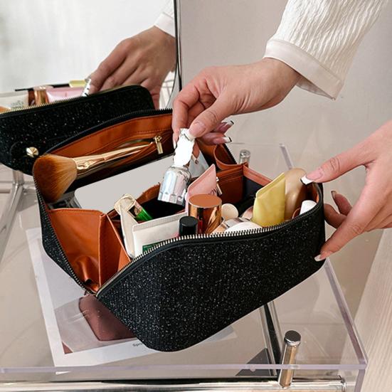 Косметичка с ручкой, блестящая поверхность, съемный дизайн, застежка-молния, большая вместимость, водонепроницаемые дорожные туалетные принадлежности