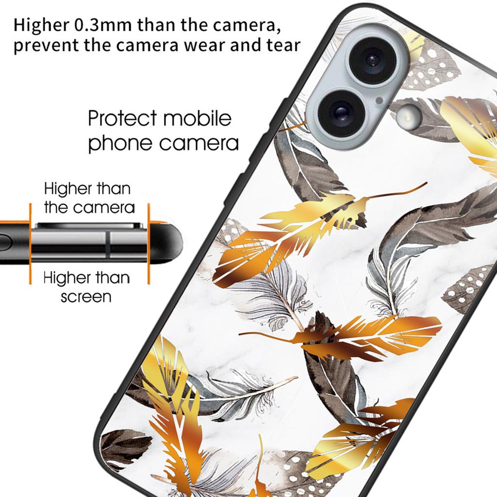 For iPhone 16 Plus Case Pattern Printing Tempered Glass+TPU Phone Cover