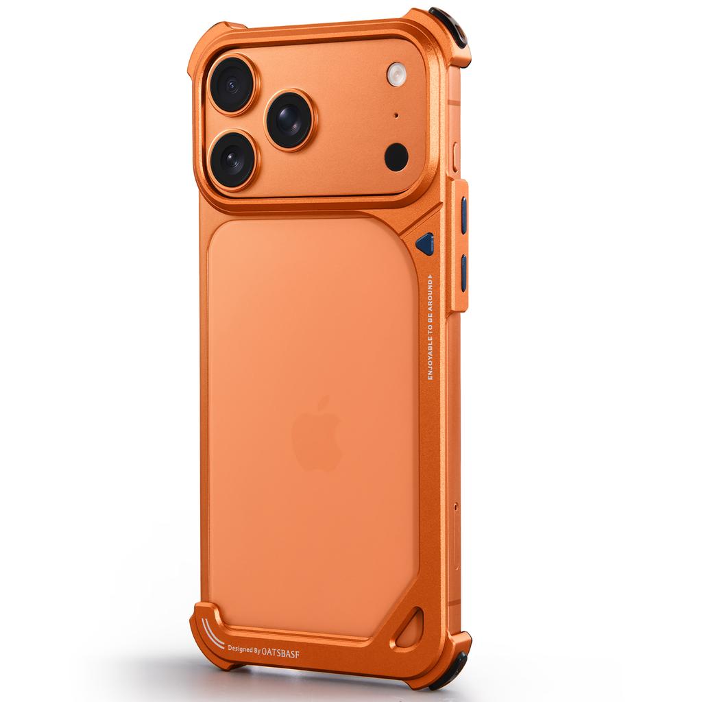 Oatsbasf Metal Frameless Phone Case for iPhone 17 Pro Max & 17 Pro Shockproof Bumper 9 Shape Phone Cover Bare Phone Feel Shell