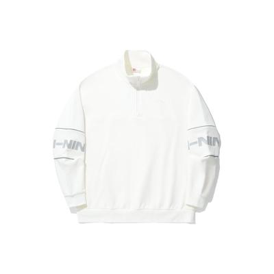 Li Ning Skateboard Series Stand Collar Solid Color Logo Reflective Pullover Loose Pullover Unisex Sweatshirt Off-White AWDU323-2