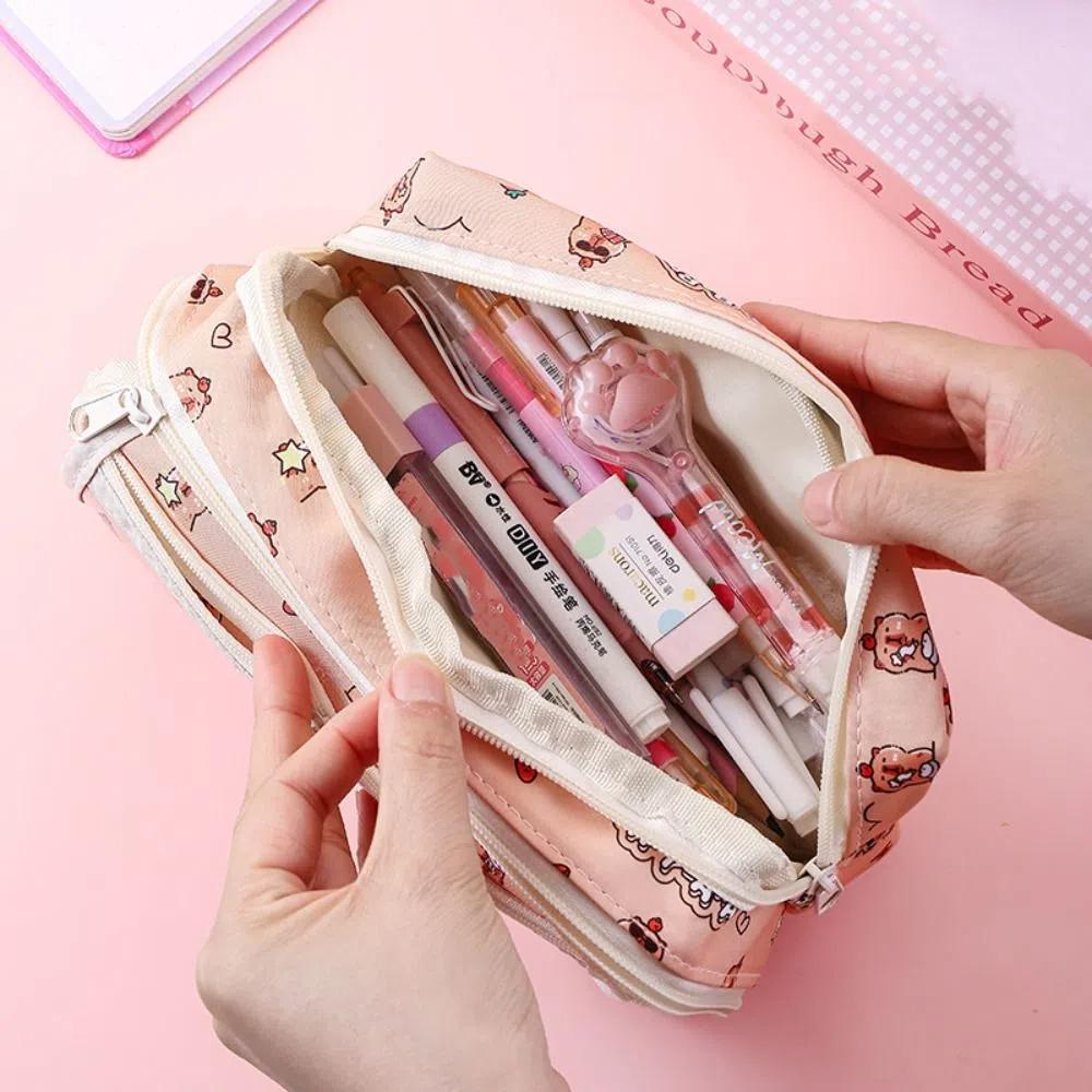 Canvas Cartoon Pencil Cases Large Capacity Stationery Bag Portable Capybara Pen Bag  Students Gift