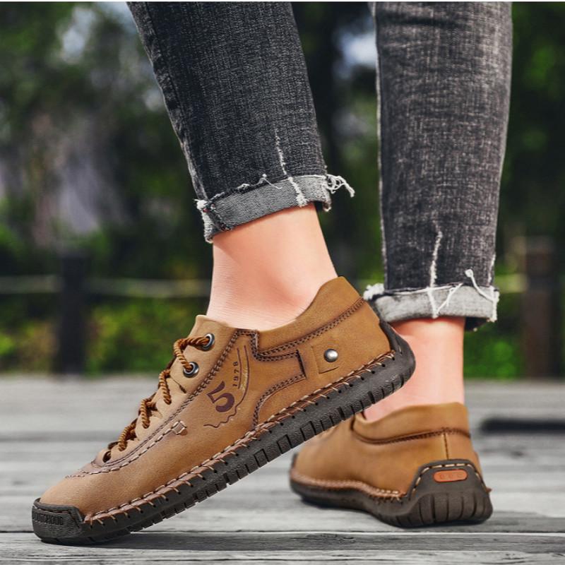 Мужские кожаные деловые туфли большого размера в британском стиле на осень, сшитые вручную для дополнительного комфорта в повседневной или официальной обстановке.