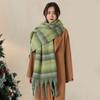 Women Plaid Scarf Chunky Oversized Winter Shawl Tassel Wrap Retro Literary Style Warm Wide Scarf for Ladies Gifts