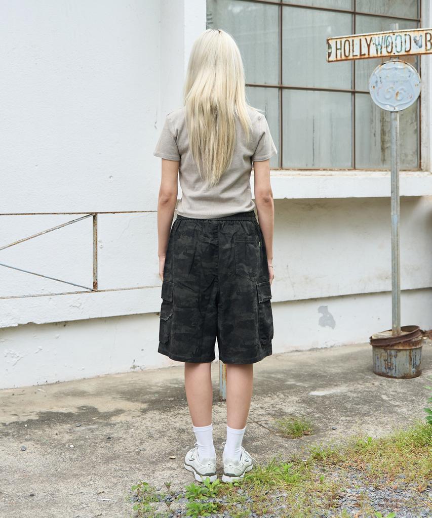 CREAM SODA LAB Pigment Ribbed Slim Crop Short Sleeve T-Shirt Khaki