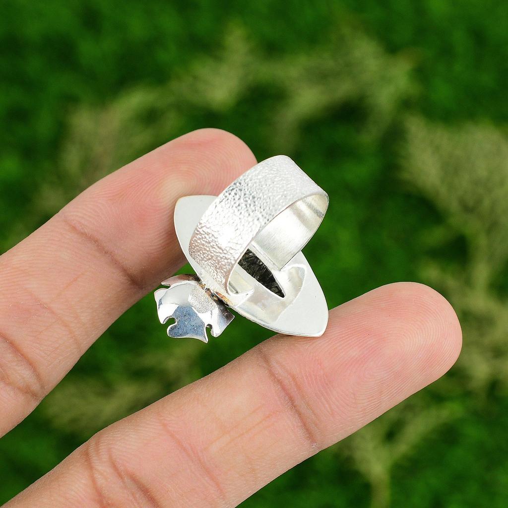 Natural Black Rutile Gemstone Promise Flower Ring Size 9.25 925 Sterling Silver