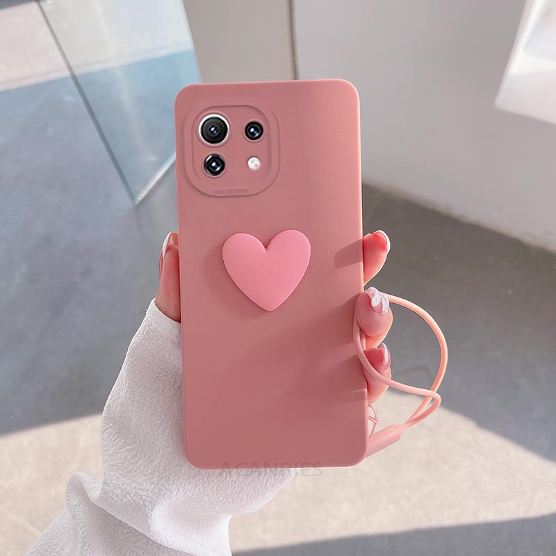 Силиконовый чехол Mi11lite Love Heart Lanyard для Xiaomi Mi 11 Lite 5g Ne 12 12s Pro Mi12lite 10t 11t 11lite Camera Cover POCO X3 X4 M3 M4 Case