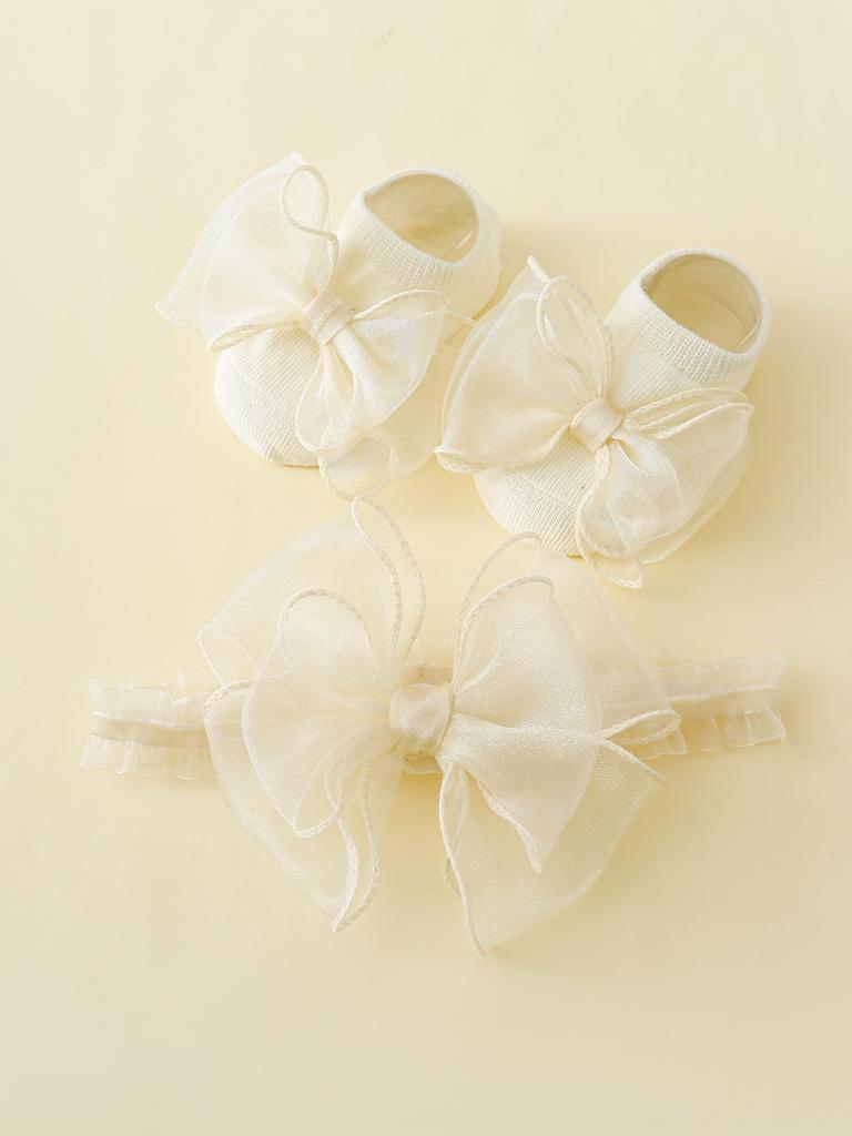 2 Pieces/Set Toddler Lace Bows Elastic Headband and Anti-Slip Cotton Socks, Newborn Baby Girls Socks Hairband Set Infant Headwear