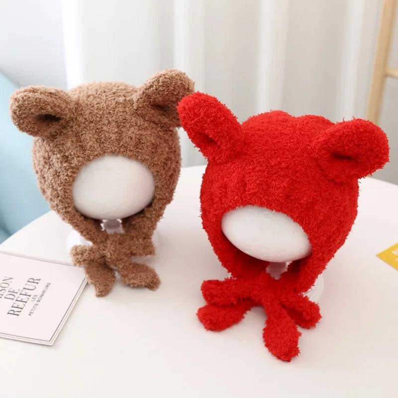 Мальчики Девочки Вязаная Крючком Шапка Шапки Шапочки Бутик Новорожденный Детские Шапки Тедди Тюрбан Тедди Ткань Толстая Грелка для Ушей Младенческая Зимняя Шапка