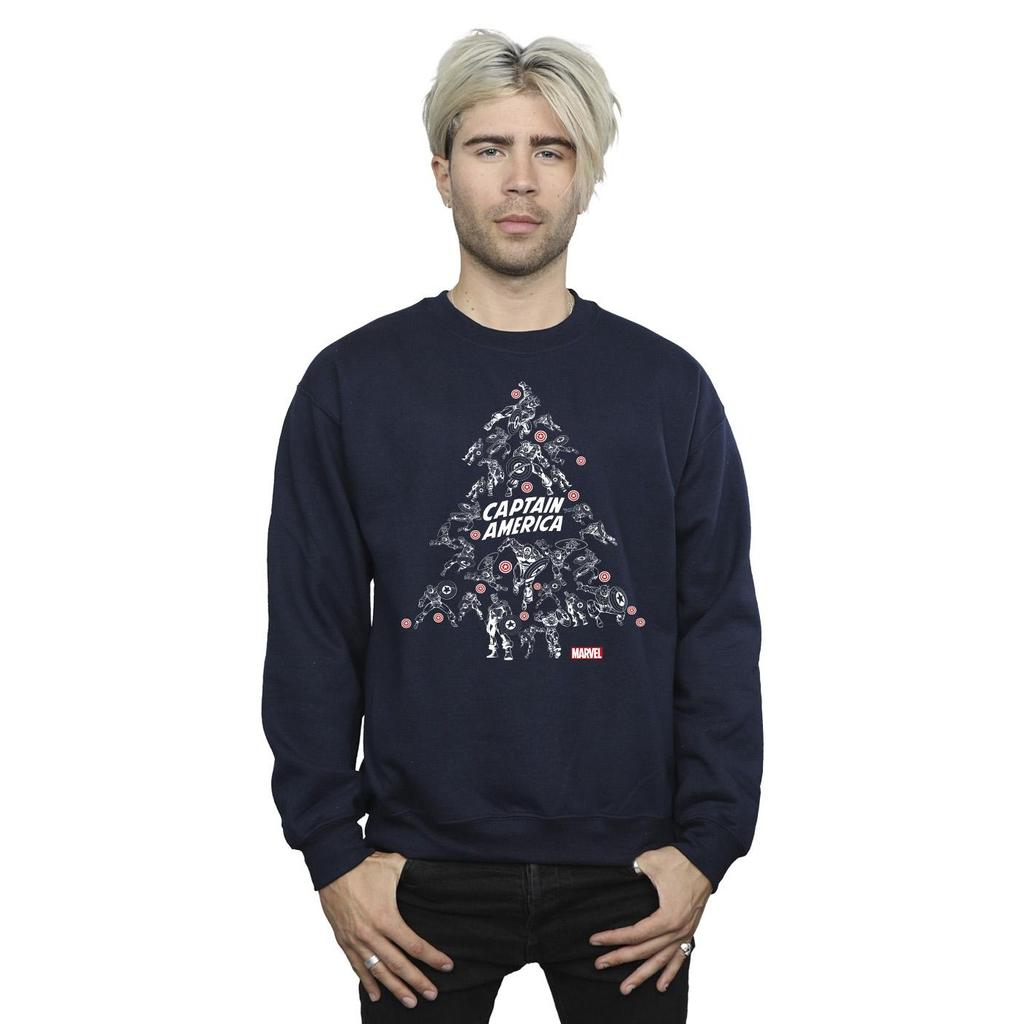 Marvel Mens Captain America Christmas Tree Sweatshirt